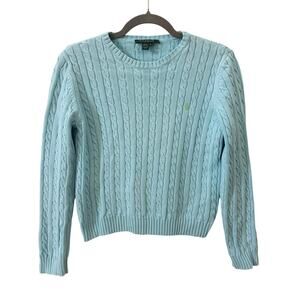 Vintage y2k Lauren Ralph Lauren Cable-Knit Cotton Sweater Light Blue Preppy Sz M